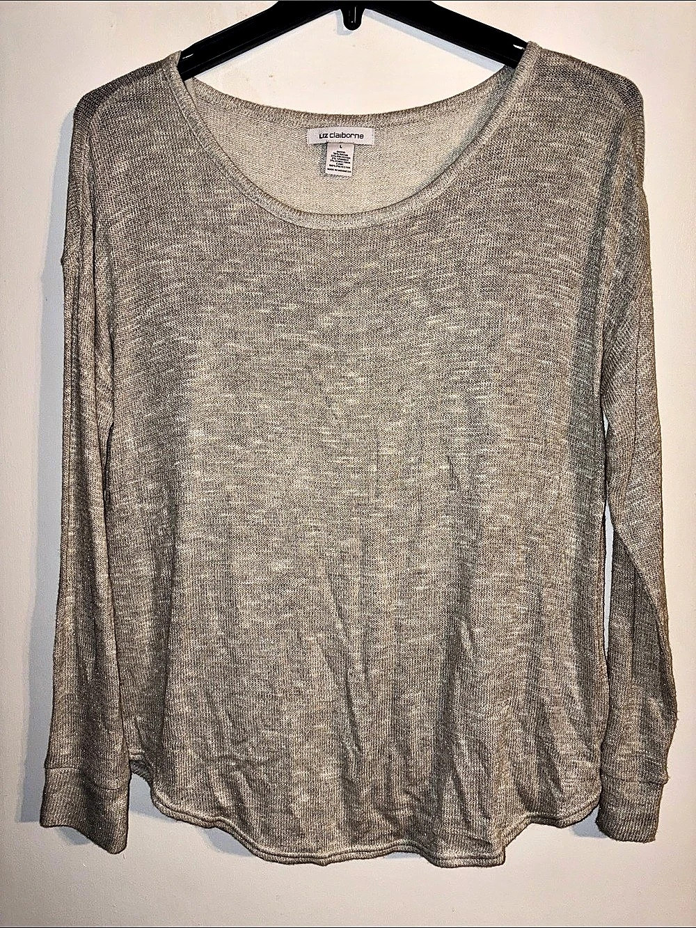 Liz Claiborne Long Sleeve Gray Top Size Large